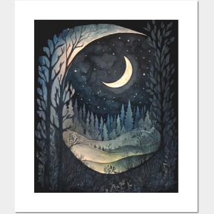 snowy starry night and moonlite in Kleeland Posters and Art